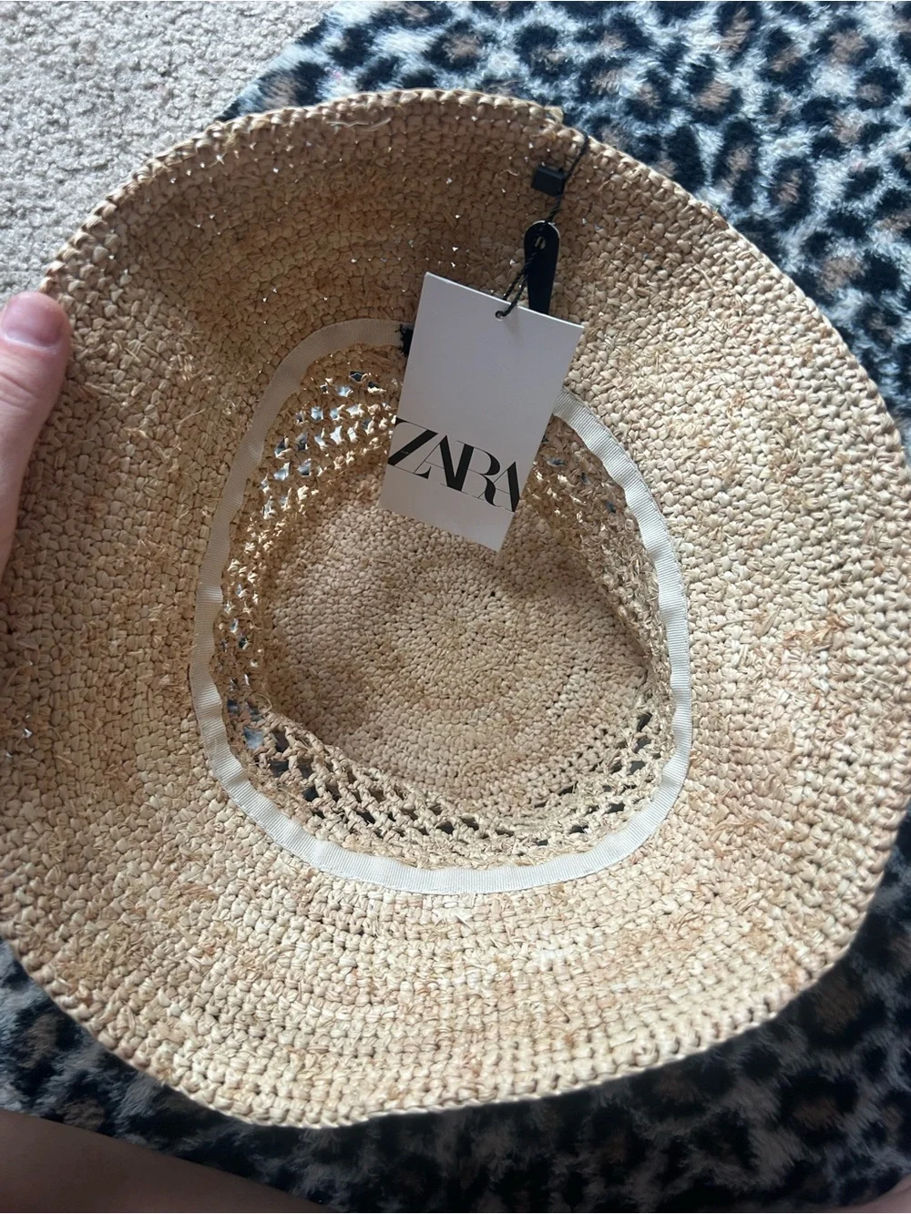 ZARA NWT Raffia Crochet Wide Brim Bucket Hat Natural Size M